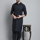 Men's Black Cotton Solid Pathani Kurta with Salwar