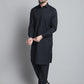 Men's Black Cotton Solid Pathani Kurta with Salwar