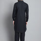 Men's Black Cotton Solid Pathani Kurta with Salwar