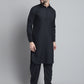 Men's Black Cotton Solid Pathani Kurta with Salwar
