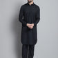 Men's Black Cotton Solid Pathani Kurta with Salwar