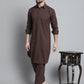 Men's Coffee Brown Cotton Solid Pathani Kurta with Salwar