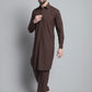 Men's Coffee Brown Cotton Solid Pathani Kurta with Salwar