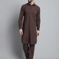 Men's Coffee Brown Cotton Solid Pathani Kurta with Salwar