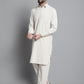Men's Cream Cotton Solid Pathani Kurta with Salwar