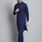 Men's Navy Blue Cotton Solid Pathani Kurta with Salwar