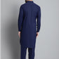 Men's Navy Blue Cotton Solid Pathani Kurta with Salwar