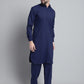 Men's Navy Blue Cotton Solid Pathani Kurta with Salwar