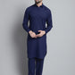 Men's Navy Blue Cotton Solid Pathani Kurta with Salwar