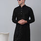 Men Black Embroidered Sequinned Kurta with Churidar