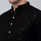 Men Black Embroidered Sequinned Kurta with Churidar