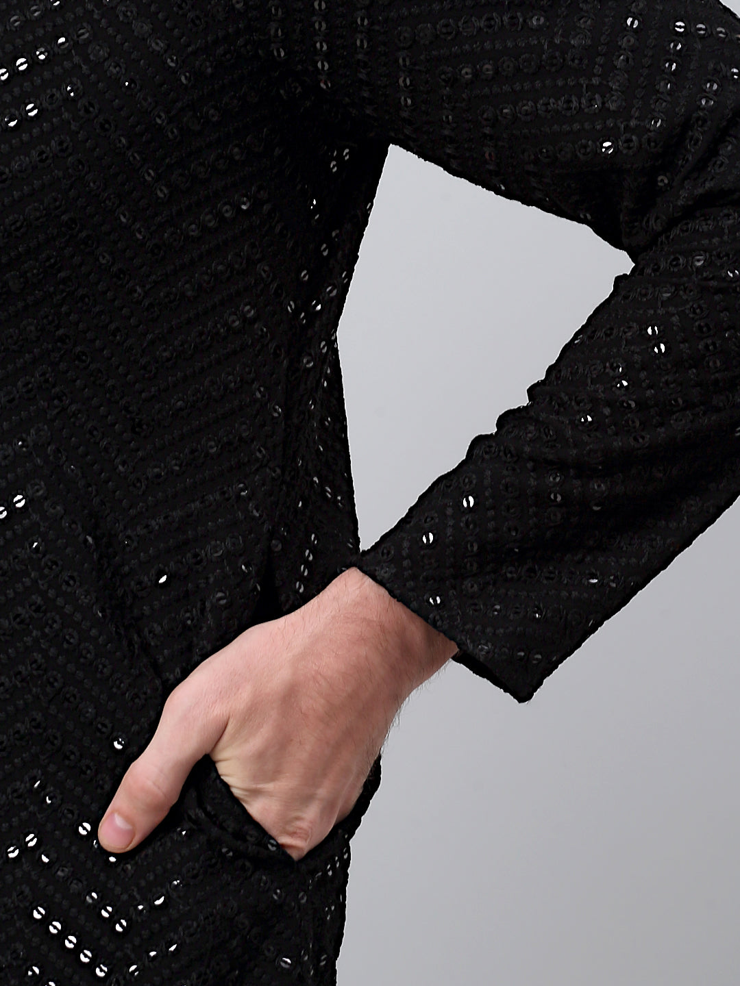 Men Black Embroidered Sequinned Kurta with Churidar