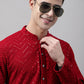 Men Navy Blue Embroidered Sequinned Kurta with Churidar