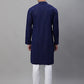 Men Navy Blue Embroidered Sequinned Kurta with Churidar