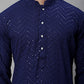 Men Navy Blue Embroidered Sequinned Kurta with Churidar