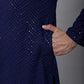 Men Navy Blue Embroidered Sequinned Kurta with Churidar