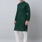 Men Olive Green Embroidered Sequinned Kurta with Churidar