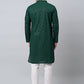 Men Olive Green Embroidered Sequinned Kurta with Churidar
