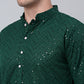 Men Olive Green Embroidered Sequinned Kurta with Churidar