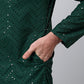 Men Olive Green Embroidered Sequinned Kurta with Churidar