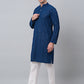 Men Peacock Blue Embroidered Sequinned Kurta with Churidar