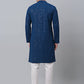 Men Peacock Blue Embroidered Sequinned Kurta with Churidar