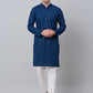 Men Peacock Blue Embroidered Sequinned Kurta with Churidar