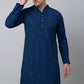 Men Peacock Blue Embroidered Sequinned Kurta with Churidar