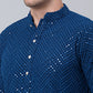 Men Peacock Blue Embroidered Sequinned Kurta with Churidar