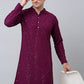 Men Purple Embroidered Sequinned Kurta with Churidar