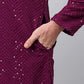 Men Purple Embroidered Sequinned Kurta with Churidar