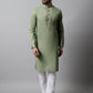 Men Pista Green Embroidered Mirror Work Kurta with Churidar