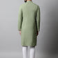 Men Pista Green Embroidered Mirror Work Kurta with Churidar