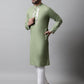 Men Pista Green Embroidered Mirror Work Kurta with Churidar