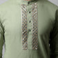 Men Pista Green Embroidered Mirror Work Kurta with Churidar