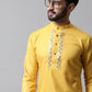 Men Yellow Embroidered Mirror Work Kurta with Churidar
