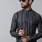 Men Navy Blue Foil Printed Kurta with Churidar