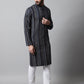 Men Navy Blue Foil Printed Kurta with Churidar