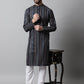 Men Navy Blue Foil Printed Kurta with Churidar