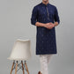 Men's Navy Blue Embroidered Straight Kurta Pyjama Set