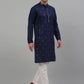 Men's Navy Blue Embroidered Straight Kurta Pyjama Set