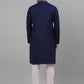 Men's Navy Blue Embroidered Straight Kurta Pyjama Set