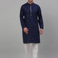 Men's Navy Blue Embroidered Straight Kurta Pyjama Set