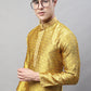 Men's Mustard Collar Embroidered Silk Jacquard  Kurta Pyjama ( JOKP P 692Mustard )
