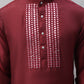Men's Maroon Cotton Silk Mirror Work Kurta Pyjama