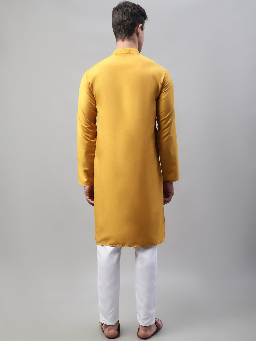 Men's Mustard Cotton Silk Mirror Work Kurta Pyjama ( JOKP P 693Mustard )