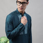 Men's Teal Blue Cotton Silk Mirror Work Kurta Pyjama ( JOKP P 693Teal )