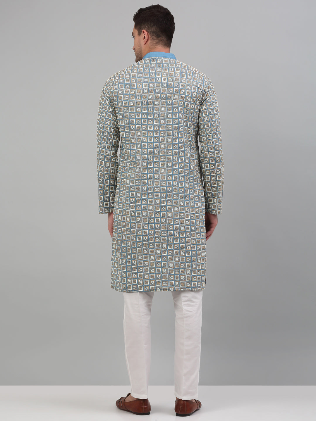 Men's Blue Embroidered Kurta with Pyjama.