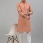 Men's Peach Embroidered Kurta with Pyjama.