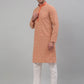 Men's Peach Embroidered Kurta with Pyjama.